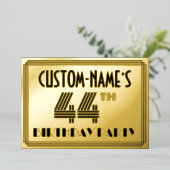 44e verjaardag — Art Deco Style "44" en naam Folie Uitnodiging (Staand Voorkant)