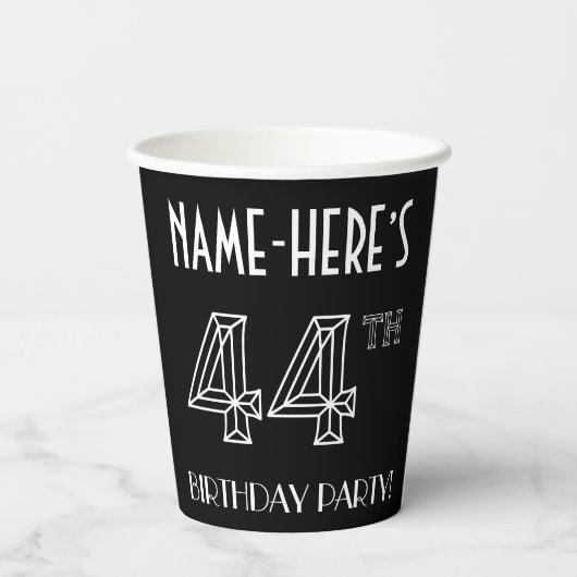 44e verjaardag: Art Deco Style + aangepaste naam Papieren Bekers (Achterkant)