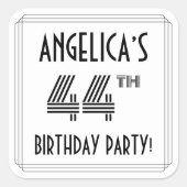 44e verjaardag: Art Deco Style + aangepaste naam Vierkante Sticker (Voorkant)