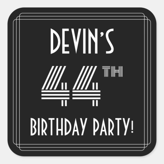 44e verjaardag: Art Deco Style en aangepaste naam Vierkante Sticker (Voorkant)