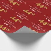 44e verjaardag: Elegant, Rood, Faux Gold Look Cadeaupapier (Hoek)