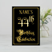 44e verjaardag — Fancy script en aangepaste naam Folie Uitnodiging (Staand Voorkant)