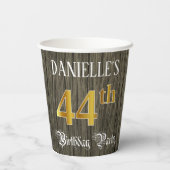 44e verjaardag — Faux Gold & Faux Wood Papieren Bekers (Achterkant)