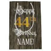 44e verjaardag: Faux Gold look & Faux Wood Pattern Medium Cadeauzakje (Voorkant)