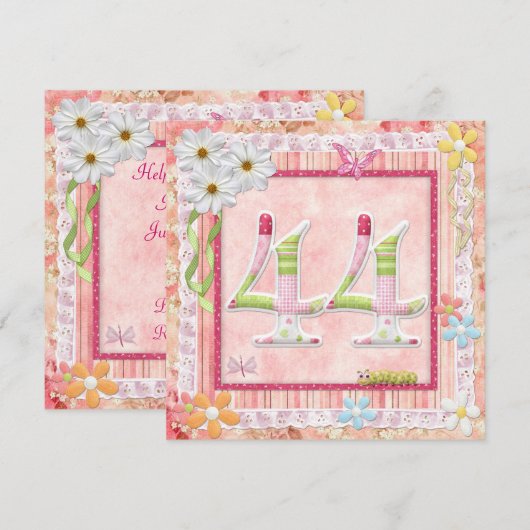 44e verjaardag feest scrapbooking stijl kaart (Voorkant / Achterkant)