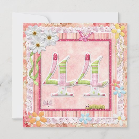 44e verjaardag feest scrapbooking stijl kaart (Voorkant)