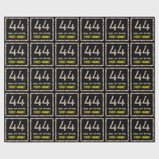 44e verjaardag: Floral Flowers Number, Custom Name Cadeaupapier (Zoom)