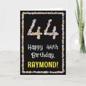 44e verjaardag: Floral Flowers Number, Custom Name Kaart (Voorkant)