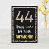 44e verjaardag: Floral Flowers Number, Custom Name Kaart (Gele Bloem)