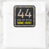 44e verjaardag: Floral Flowers Number, Custom Name Vierkante Sticker (Tas)