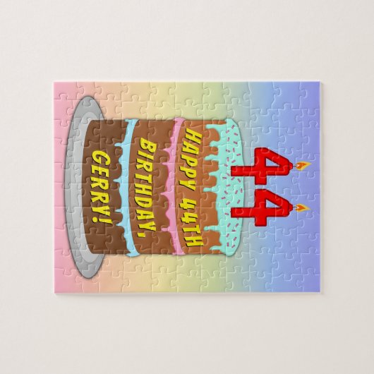 44e verjaardag: Fun Cake and Candles + Custom Name Legpuzzel (Horizontaal)