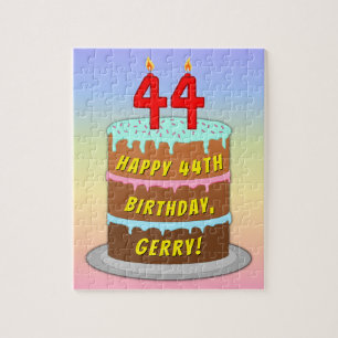 44e verjaardag: Fun Cake and Candles + Custom Name Legpuzzel
