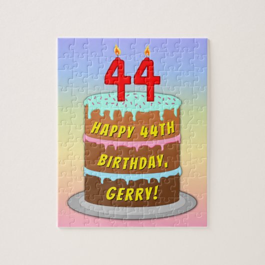 44e verjaardag: Fun Cake and Candles + Custom Name Legpuzzel (Verticaal)