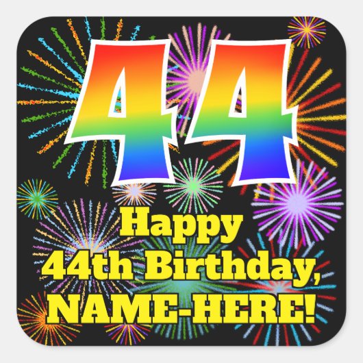 44e verjaardag: Fun Fireworks Kijk, regenboog # 44 Vierkante Sticker (Voorkant)