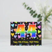 44e verjaardag: Fun Hearts Pattern, Rainbow 44 Briefkaart (Staand voorkant)