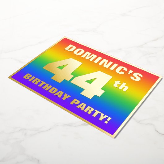 44e verjaardag: Fun, kleurrijk regenboogpatroon Folie Uitnodiging (Gedraaid)