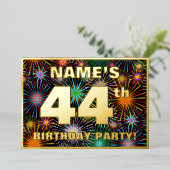 44e verjaardag — Fun, kleurrijke Fireworks look Folie Uitnodiging (Staand Voorkant)