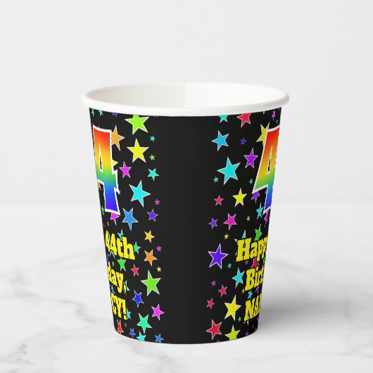 44e verjaardag: Fun Stars Pattern en Rainbow 44 Papieren Bekers (Links)