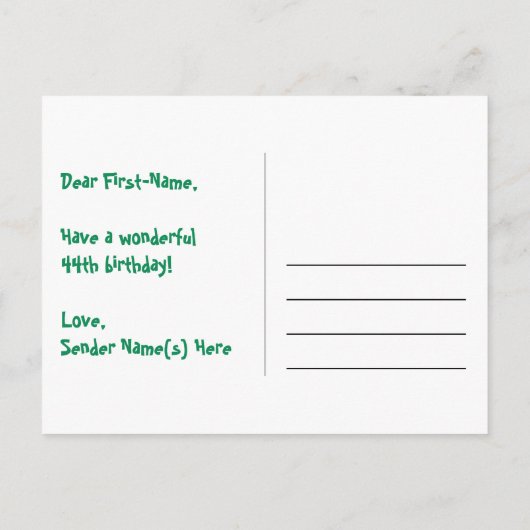 44e verjaardag: Fun Stars Pattern, Rainbow 44, Naa Briefkaart (Achterkant)