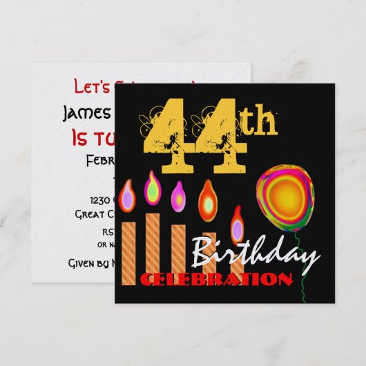 44e verjaardag Gold-kaarsen en ballonmetaal Kaart (Voorkant / Achterkant)
