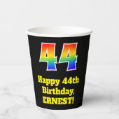 44e verjaardag: Kleurrijk, Leuk, Opwindend, Regenb Papieren Bekers (Voorkant)