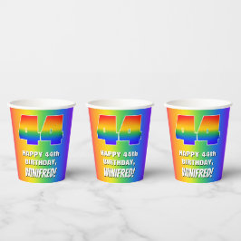 44e Verjaardag: Kleurrijk, Leuke Regenboog Patroon Papieren Bekers
