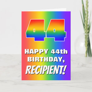 44e verjaardag: kleurrijk, vun regenboogpatroon #  kaart