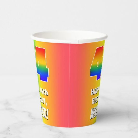 44e verjaardag: kleurrijk, vun regenboogpatroon #  papieren bekers (Rechts)