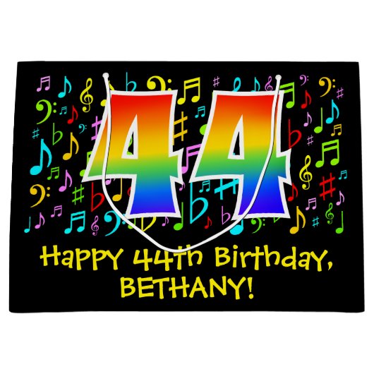 44e verjaardag - Kleurrijke muzieksymbolen, Rainbo Groot Cadeauzakje (Voorkant)