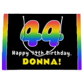 44e verjaardag: kleurrijke regenboog # 44, Naam op Groot Cadeauzakje (Voorkant)