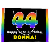 44e verjaardag: kleurrijke regenboog # 44, Naam op Groot Cadeauzakje (Achterkant)