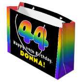 44e verjaardag: kleurrijke regenboog # 44, Naam op Groot Cadeauzakje (Achterkant Gekanteld)