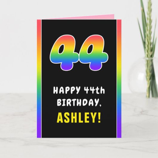 44e verjaardag: kleurrijke regenboog # 44, Naam op Kaart (Voorkant)