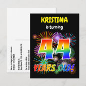 44e verjaardag - Leuk vuurwerk, regenbooglook "44" Briefkaart (Voorkant / Achterkant)
