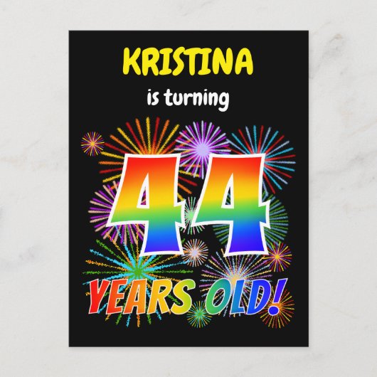 44e verjaardag - Leuk vuurwerk, regenbooglook "44" Briefkaart (Voorkant)