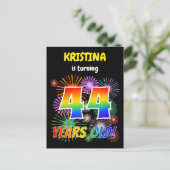 44e verjaardag - Leuk vuurwerk, regenbooglook "44" Briefkaart (Staand voorkant)