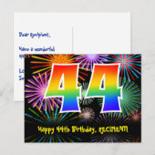 44e verjaardag – leuk vuurwerkpatroon + regenboog  briefkaart (Voorkant / Achterkant)
