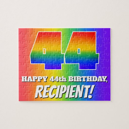 44e verjaardag — Meerkleurig regenboogpatroon "44" Legpuzzel (Horizontaal)