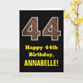 44e verjaardag: Naam, Faux Wood Grain Pattern "44" Kaart (Gele Bloem)