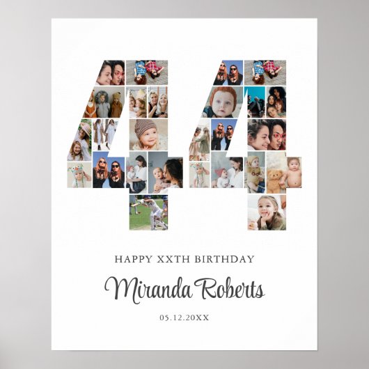 44e verjaardag nummer 44 aangepaste fotocollage poster (Voorkant)