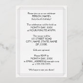 44e verjaardag Partij — Legant Manuscript + de Naa Folie Uitnodiging (Achterkant)