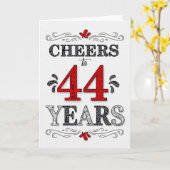 44e verjaardag Proost in rood wit zwart patroon Kaart (Gele Bloem)