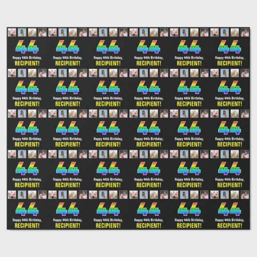 44e verjaardag: Regenboog "44"; Aangepaste foto's  Cadeaupapier (Zoom)