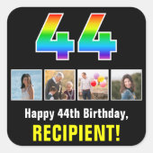 44e verjaardag: Regenboog "44"; Aangepaste foto's  Vierkante Sticker (Voorkant)