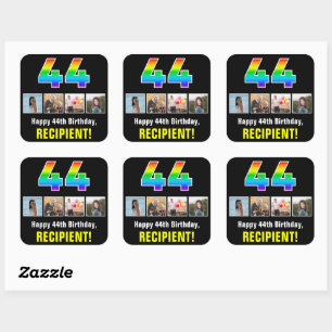 44e verjaardag: Regenboog "44"; Aangepaste foto's  Vierkante Sticker