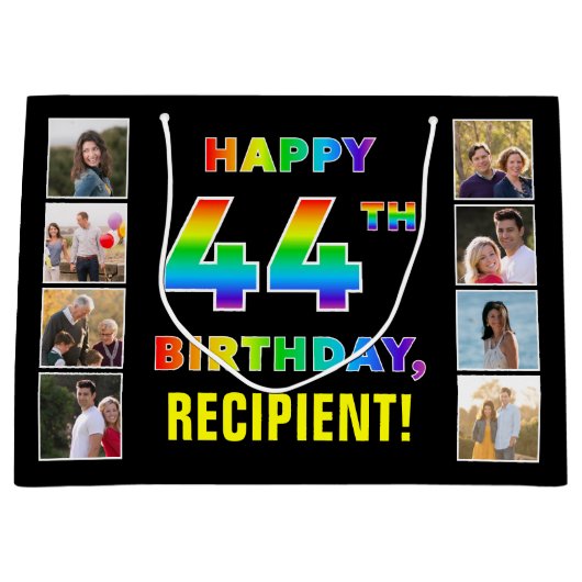 44e verjaardag: Regenboogtekst, Aangepaste foto's  Groot Cadeauzakje (Voorkant)