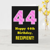 44e verjaardag: Roze strepen en hart "44" + naam Kaart (Gele Bloem)