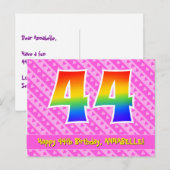 44e verjaardag: roze strepen en harten, regenboog  briefkaart (Voorkant / Achterkant)