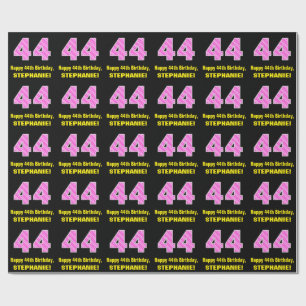 44e verjaardag: Roze strips en harten "44" + Naam Cadeaupapier