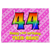 44e verjaardag: roze strips & harten, regenboognr. groot cadeauzakje (Voorkant)